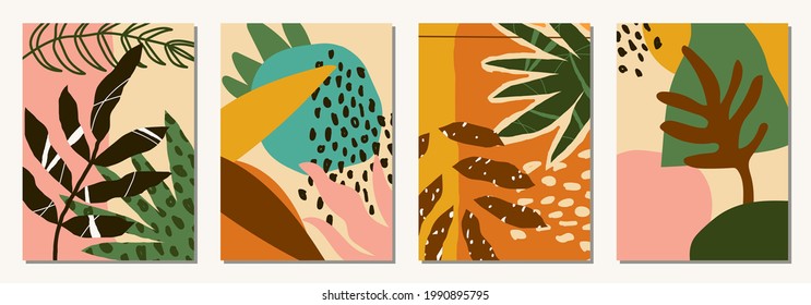 Set of vertical abstract backgrounds or card templates in modern colors, vector illustration in popular art style