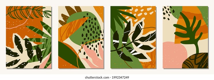 Set of vertical abstract backgrounds or card templates in modern colors, vector illustration in popular art style