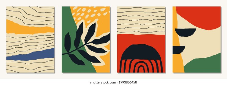 Set of vertical abstract backgrounds or card templates in modern colors, vector illustration in popular art style