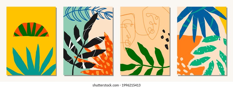 Set of vertical abstract backgrounds or card templates in modern colors, vector illustration in popular art style