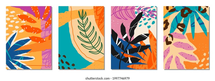 Set of vertical abstract backgrounds or card templates in modern colors, vector illustration in popular art style