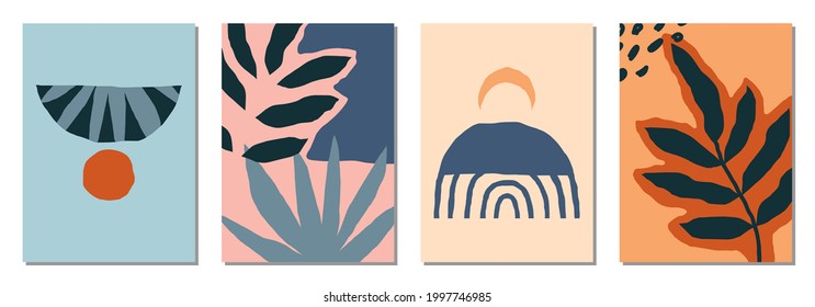 Set of vertical abstract backgrounds or card templates in modern colors, vector illustration in popular art style