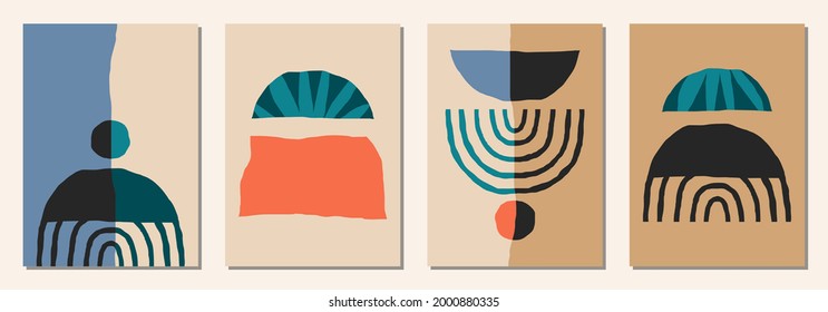 Set of vertical abstract backgrounds or card templates in modern colors, vector illustration in popular art style