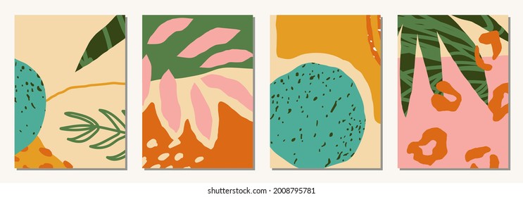 Set of vertical abstract backgrounds or card templates in modern colors, vector illustration in popular art style