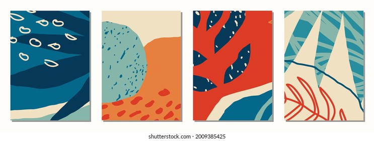 Set of vertical abstract backgrounds or card templates in modern colors, vector illustration in popular art style