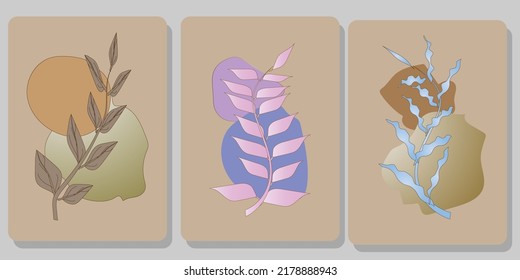 Conjunto de fondos abstractos verticales o plantillas de tarjetas en colores modernos. de hojas ilustraciones vectoriales en estilo de arte popular.