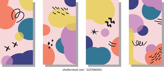 A set of vertical abstract backgrounds or card templates in modern colors, vector illustration in contemporary art style.