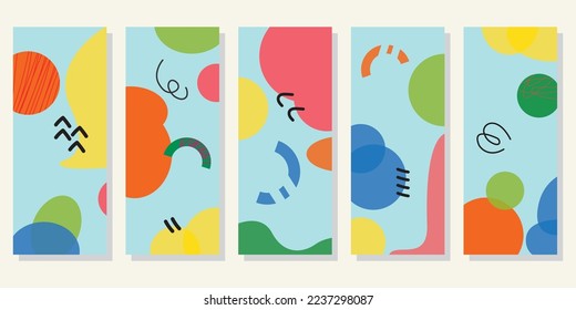 A set of vertical abstract backgrounds or card templates in modern colors, vector illustration in contemporary art style.
