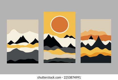 Set of vertical abstract backgrounds or card templates in modern colors, vector illustration in popular art style