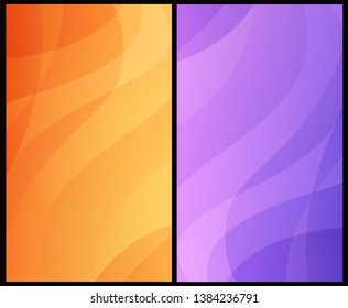 Set of Vertical Abstract Backgrounds with colorful wavy pattern. Orange and Violet backdrop for smartphone app or wallpaper in style awesome design.