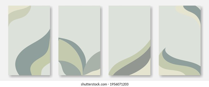 Set of vertical abstract backgrounds. Flowing forms of leaves and plants in green tones with a place for text.