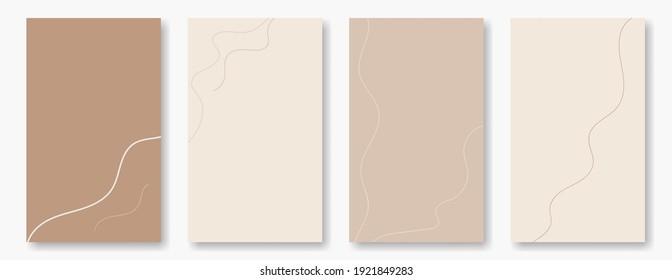 Set of vertical abstract backgrounds. Lines, beige pastel colors, skin tone. Backdrops for posting in social media, stories. Copy space.