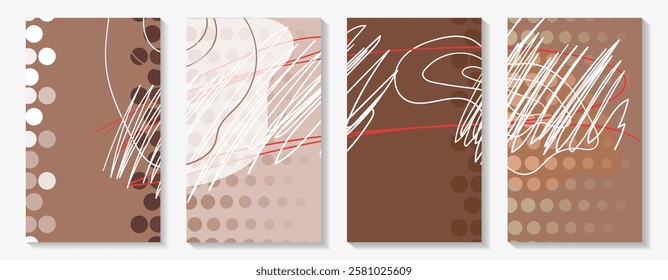 Set of vertical abstract backgrounds in shades of trendy warm earthy brown. Place to place text. Sharp and sweeping strokes by hand.