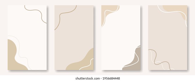 Set of vertical abstract backgrounds for social media and posting. Liquid shapes and lines in pastel colors, skin tone. Backdrops with space for text