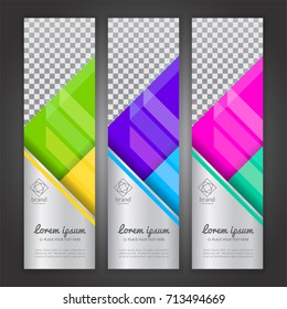 Set of vertical abstract colorful display banner background with copy space