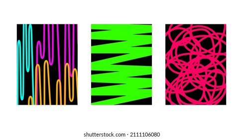 Set of vertical abstract doodle line posters. Collection of scribbled wall backgrounds. Vector illustration