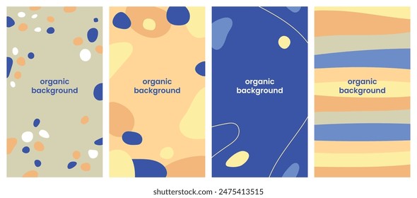 Set of vertical abstract organic backgrounds with simple elements for cover, flyer, card, poster or social media stories.
