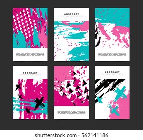Conjunto de tarjetas verticales artísticas creativas originales. Texturas dibujadas a mano. Vales de colección para boda, cumpleaños, fiesta. Diseño para tarjeta de regalo, invitación personalizada, folleto, volante.Vector. 