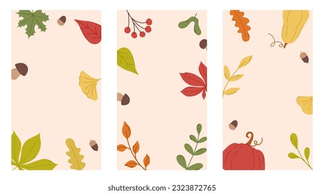 Set of vertical autumn backgrounds. Fall stories banners.