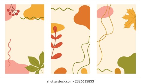 Set of vertical autumn backgrounds. Fall stories banners.