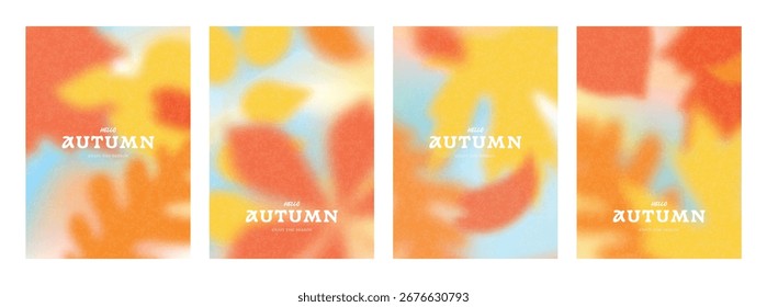 Set of vertical autumn templates with abstract blurred foliage and soft, grainy texture. Aesthetic collection perfect for social media stories or greeting cards, vector illustration.