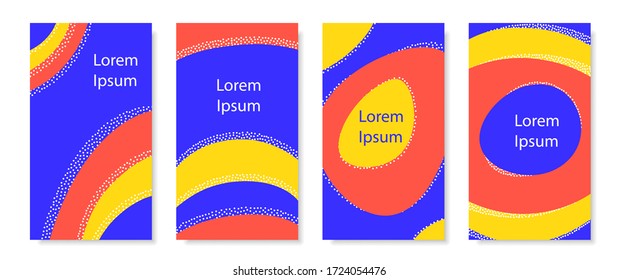 Set of vertical background with dynamic liquid shapes. Trendy doodle abstract mobile background for social media stories. Vibrant colors. Sea, beach concept. Doodle style pattern. Vector illustration