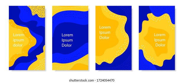 Set of vertical background with liquid shapes. Trendy doodle abstract mobile background for social media stories. Vibrant colors. Sea, beach concept. Doodle style pattern. Vector illustration