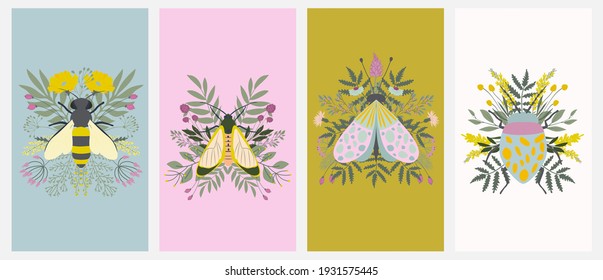Set of vertical background for social media, mobile app, landing page. Editable vector illustration.