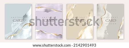 Set of vertical backgrounds. Blue, grey, ivory, grey watercolor fluid painting vector design. Dusty pastel, neutral and golden marble. Dye elegant soft splash style. Alcohol ink imitation.