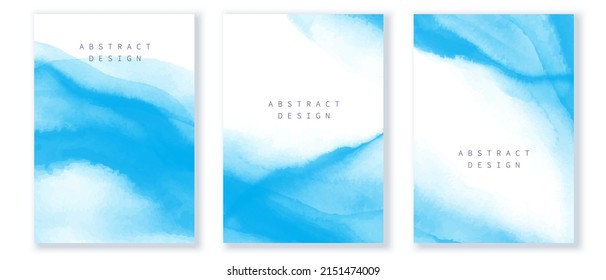 Set vertical backgrounds  cards  covers  Monochrome  blue  white  watercolor texture  Soft gradient shades 