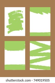 Set of vertical backgrounds with green brush strokes. Grunge, sketch, watercolour, graffiti. Vector illustration.