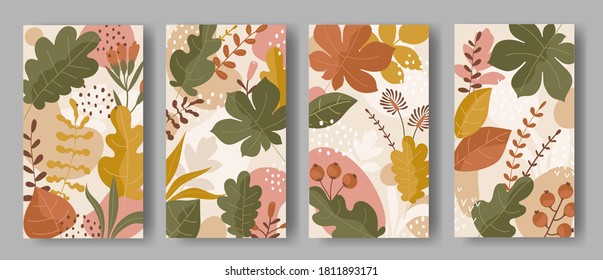 Set of vertical backgrounds with leaves ornament