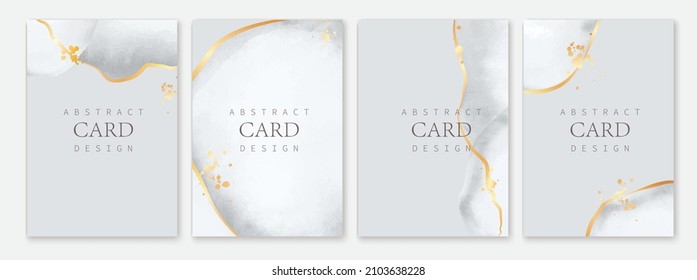 Set of vertical backgrounds. White, grey watercolor fluid painting vector design. Dusty pastel, neutral and golden marble. Dye elegant soft splash style. Alcohol ink imitation.