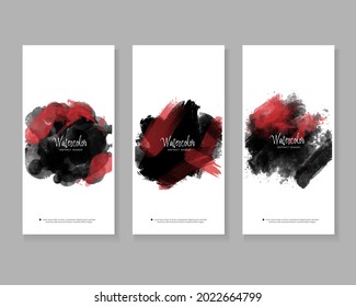 Set of vertical banner with abstract black ink watercolor splatter.