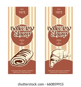 Set of vertical banner for bakery shop. Hand drawn sketch. Vector illustration isolated on a white background.