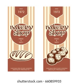 Set of vertical banner for bakery shop. Hand drawn sketch. Vector illustration isolated on a white background.