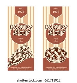 Set of vertical banner for bakery shop. Hand drawn sketch. Vector illustration isolated on a white background.