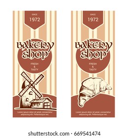 Set of vertical banner for bakery shop. Hand drawn sketch. Vector illustration isolated on a white background.