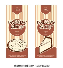 Set of vertical banner for bakery shop. Hand drawn sketch. Vector illustration isolated on a white background.