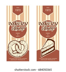 Set of vertical banner for bakery shop. Hand drawn sketch. Vector illustration isolated on a white background.