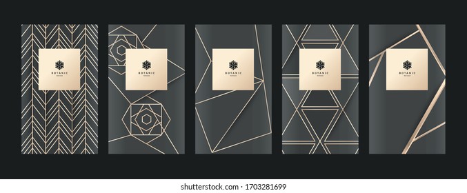 Set of vertical banner template. For Social, Sale, Marketing, Online, Voucher, Spa Package. Luxury logo line with gold and golden texture. Vector illustration. 