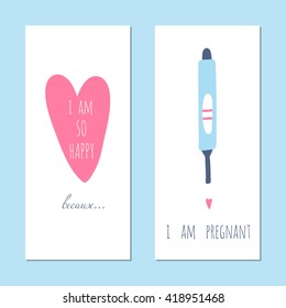 Set of vertical banner templates with text I am pregnant. Vector hand drawn sketch illustration on white background. For greeting card, poster, tags and labels. Cute calligraphy for pregnancy theme.