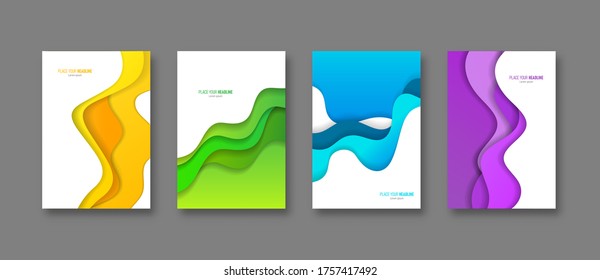 Set of Vertical banners with abstract background paper cut shapes for  business presentations. 