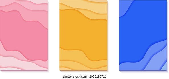 Set of vertical banners with abstract background.Colorful carving art.Composition of color figures cut out of paper.

