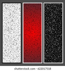 Set of vertical banners. Abstract backgrounds of alphabet symbols. Studying and learning concept. Vector illustration.