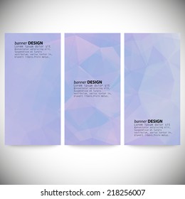 Set of vertical banners. Abstract blue background, triangle design vector illustration.