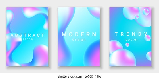 Set von vertikalen Bannern mit abstrakten flüssigen Formen. Modernes Design mit flüssigem, lebhaftem Hintergrund.