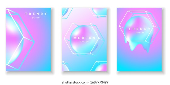 Set of vertical banners with abstract fluid and geometric shapes. Modern design with liquid vibrant background.