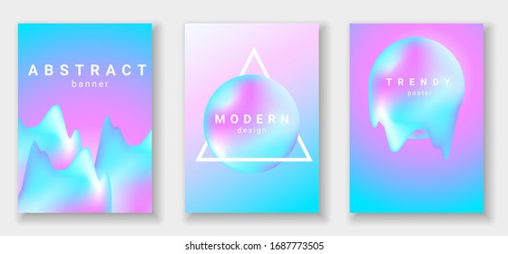 Set of vertical banners with abstract fluid shapes. Modern design with liquid vibrant background.