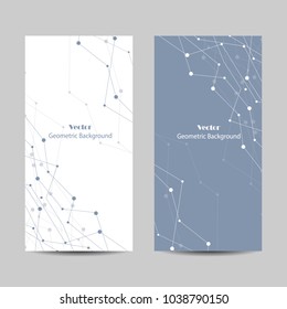 Set of vertical banners. Abstract geometric background with connected lines and dots. Vector illustration.